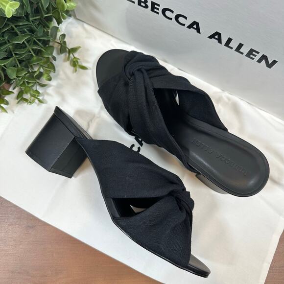 Rebecca Allen Women's The Twist Black Linen Slide Sandals Size 9.5 - Picture 2 of 7